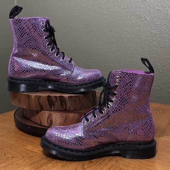 LIKE NEW DR MARTENS PASCAL SNAKE METALLIC SUEDE BOOTS - Picture 6 of 14
